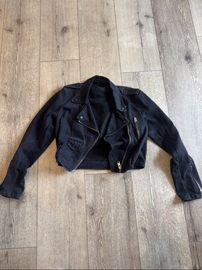 All saints Black Women's Moto Jacket w belt - Classic Biker Style cropped 6